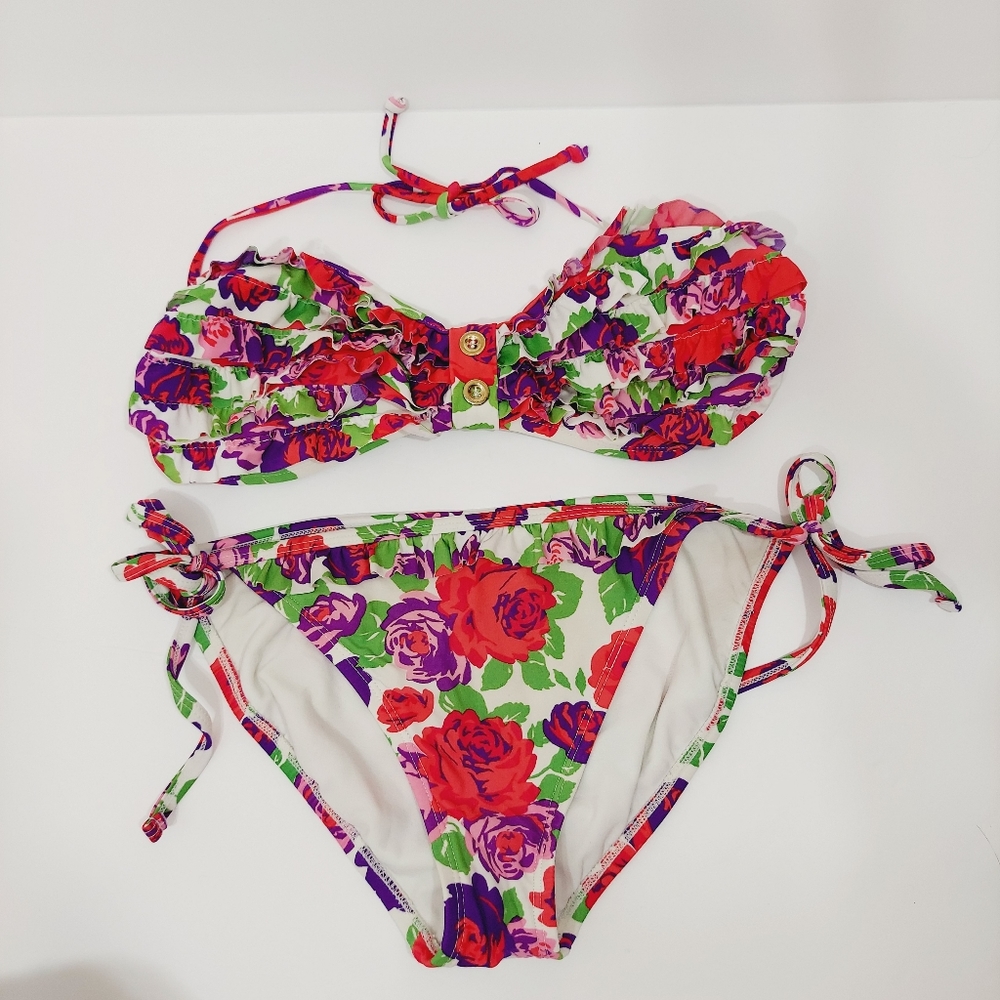 Junior Ruffled Floral Tie Bakini 2-pc Bathing Suit, Xhilaration Large - Picture 9 of 12